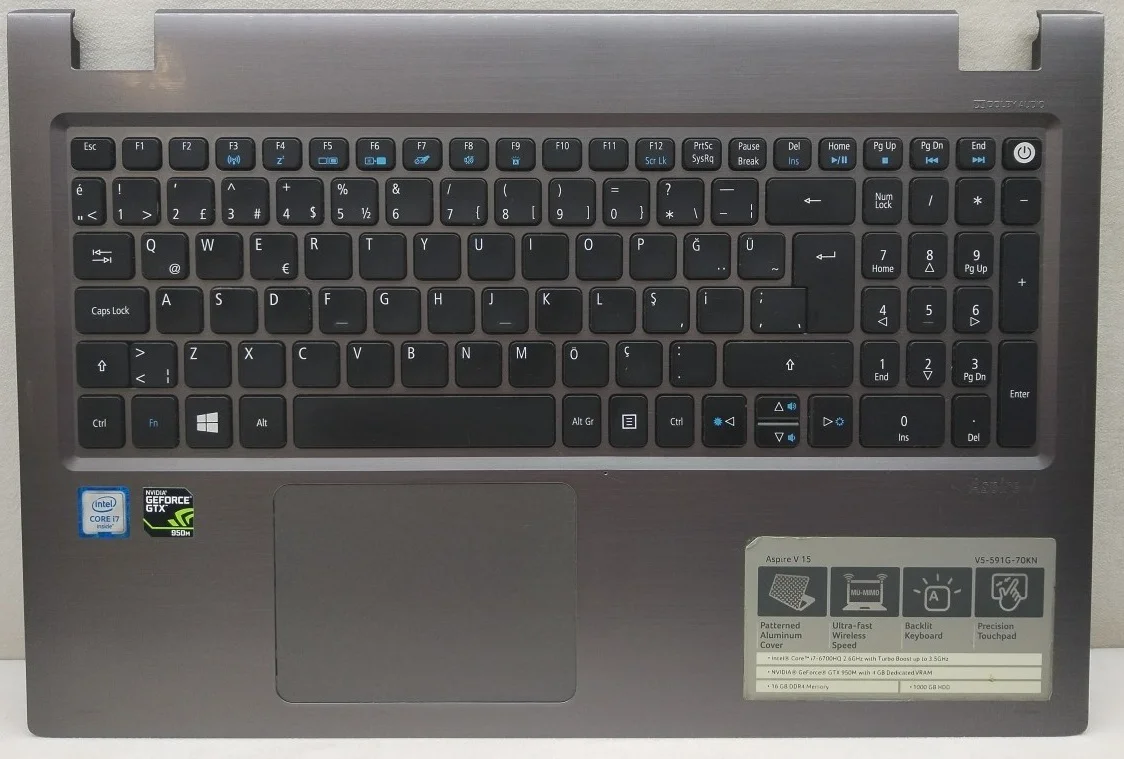 Acer Aspire V15 V5-591G Türkçe Klavye Dahil Üst Kasa EAZRY00101A